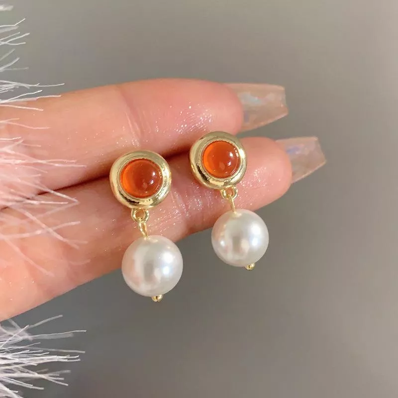 S925銀針優雅復古珍珠氣質小眾溫柔耳環