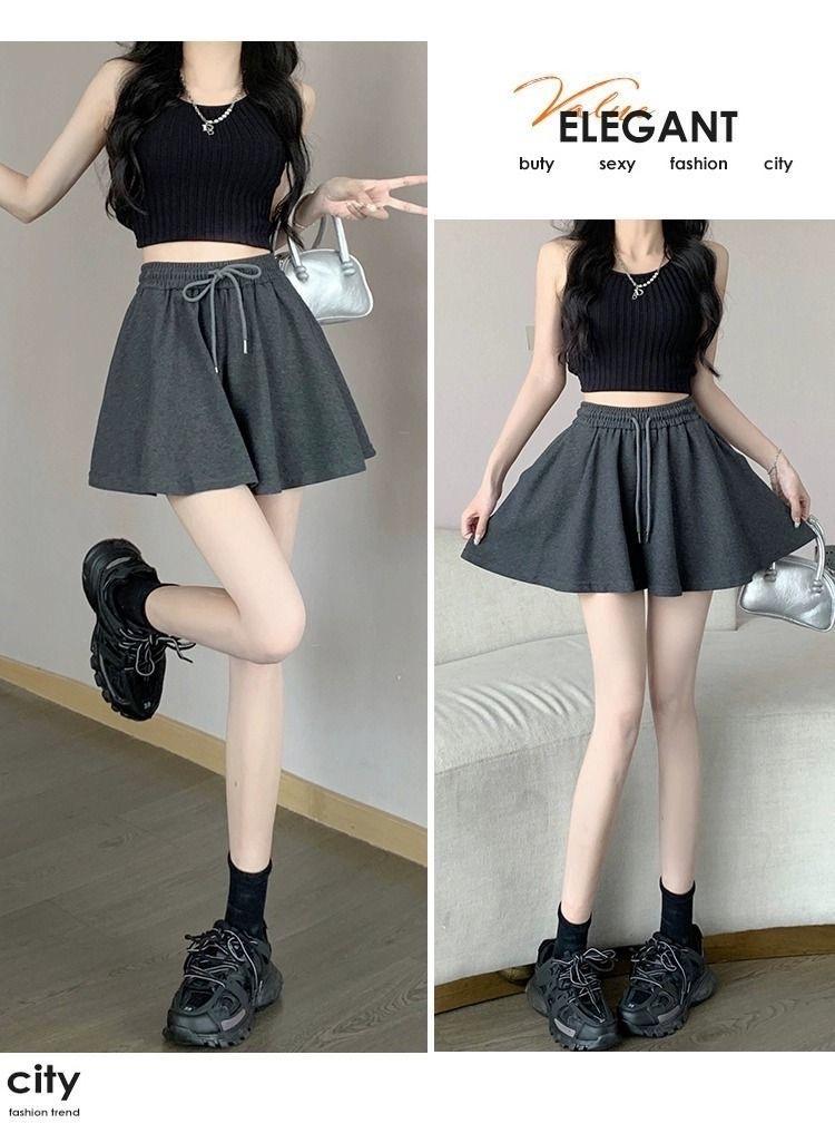 日系慵懶垂感闊腿時尚寬松顯瘦褲裙三色 S-3XL