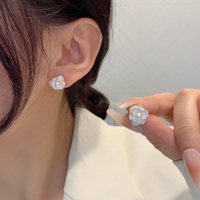 S925銀針輕奢山茶花氣質耳釘時尚耳環高級感