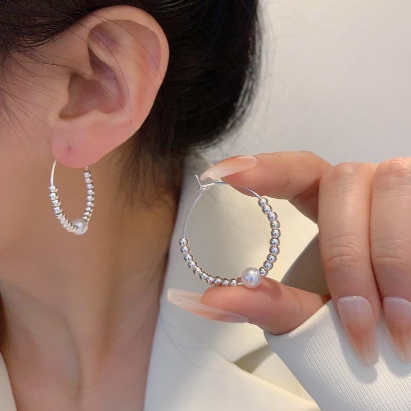 甜酷風圓形珍珠個性時尚耳環