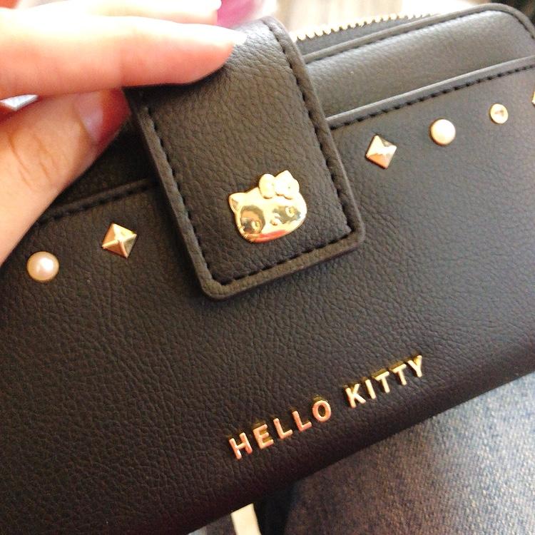 Hello Kitty 皮質扣式長夾 附零錢包 票卡夾 長皮夾 皮質手拿包