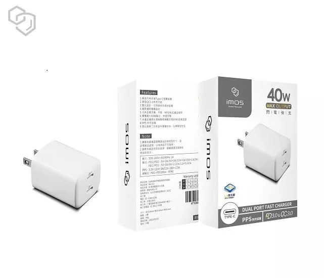 imos｜PD3.0/QC3.0 40W雙孔閃電充電器