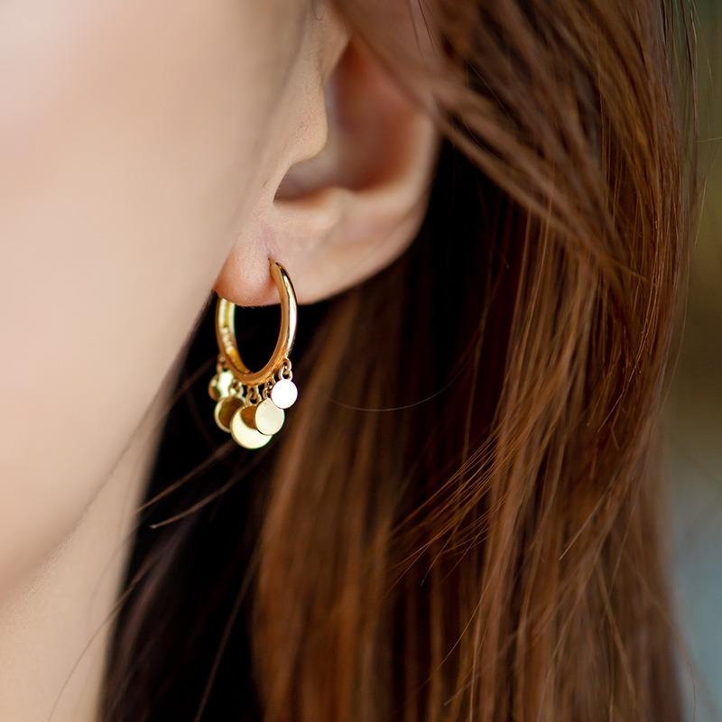 14K金耳環 光面圓片耳墜耳扣耳飾 黃金珠寶首飾