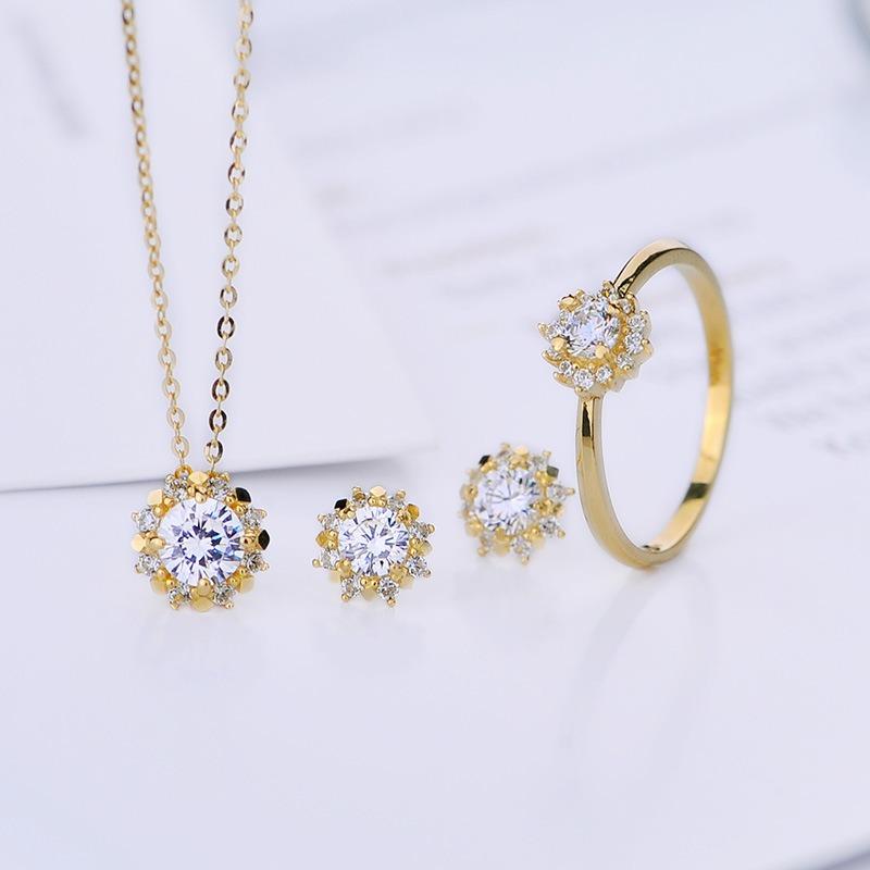 14K金戒指女 太陽花簡約套裝指環食指戒指 黃金珠寶首飾