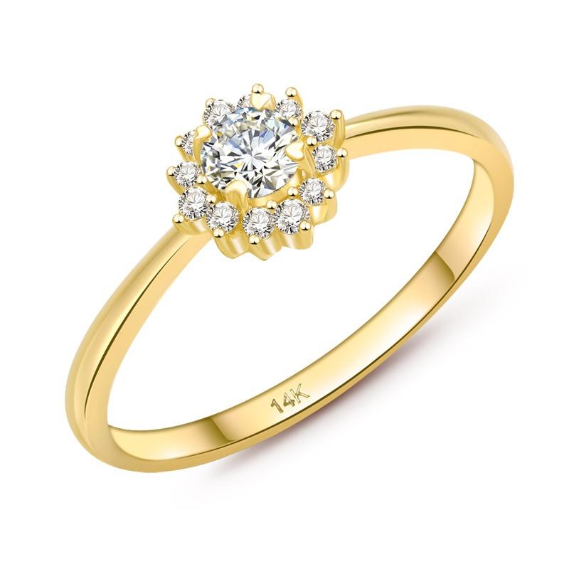 14K金戒指女 太陽花簡約套裝指環食指戒指 黃金珠寶首飾