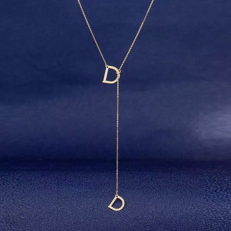 14K金項鍊女款 刻面字母D鎖骨鏈一體鏈 黃金珠寶首飾