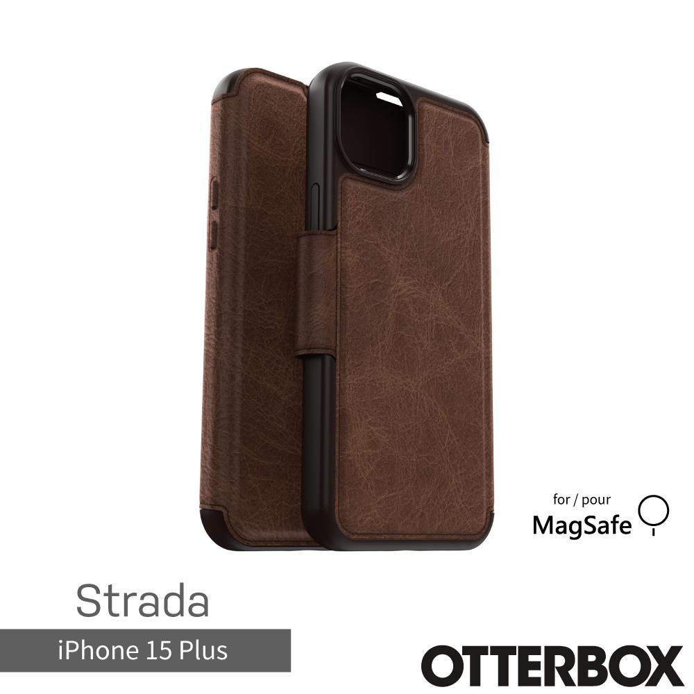 【OtterBox】OtterBox  iPhone 15 Plus 6.7吋 Strada 步道者系列真皮掀蓋保護殼-棕(支援MagSafe)