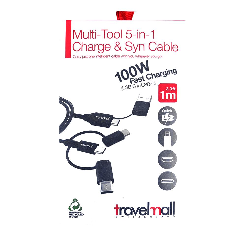Travelmall 5IN1 Type-C / USB-A 1M 數據/快充線-Lightning, Micro-USB &amp; USB-C cable-黑