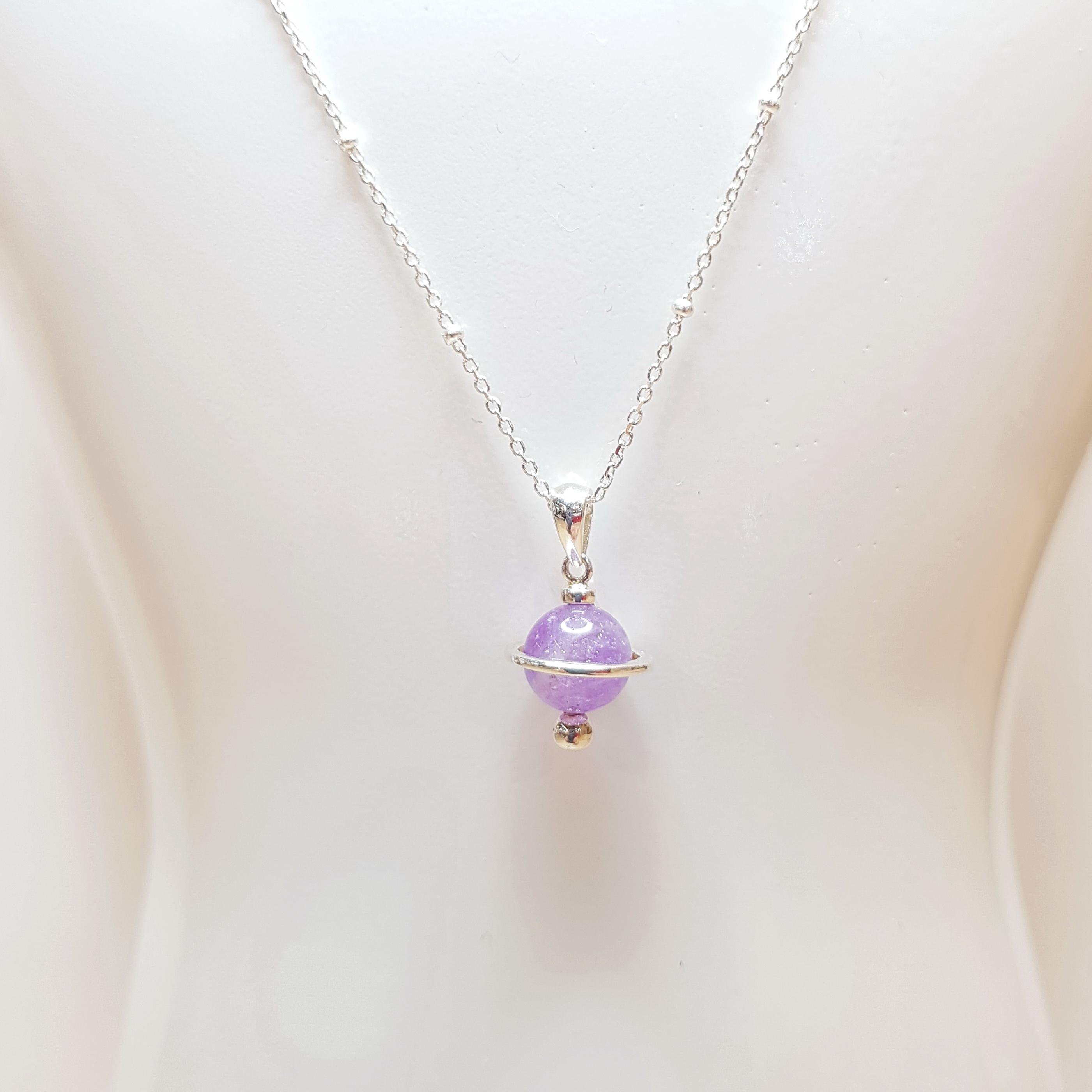 薰衣草紫水晶星球純銀項鍊| 台灣設計天然石純銀k金手作輕珠寶飾品