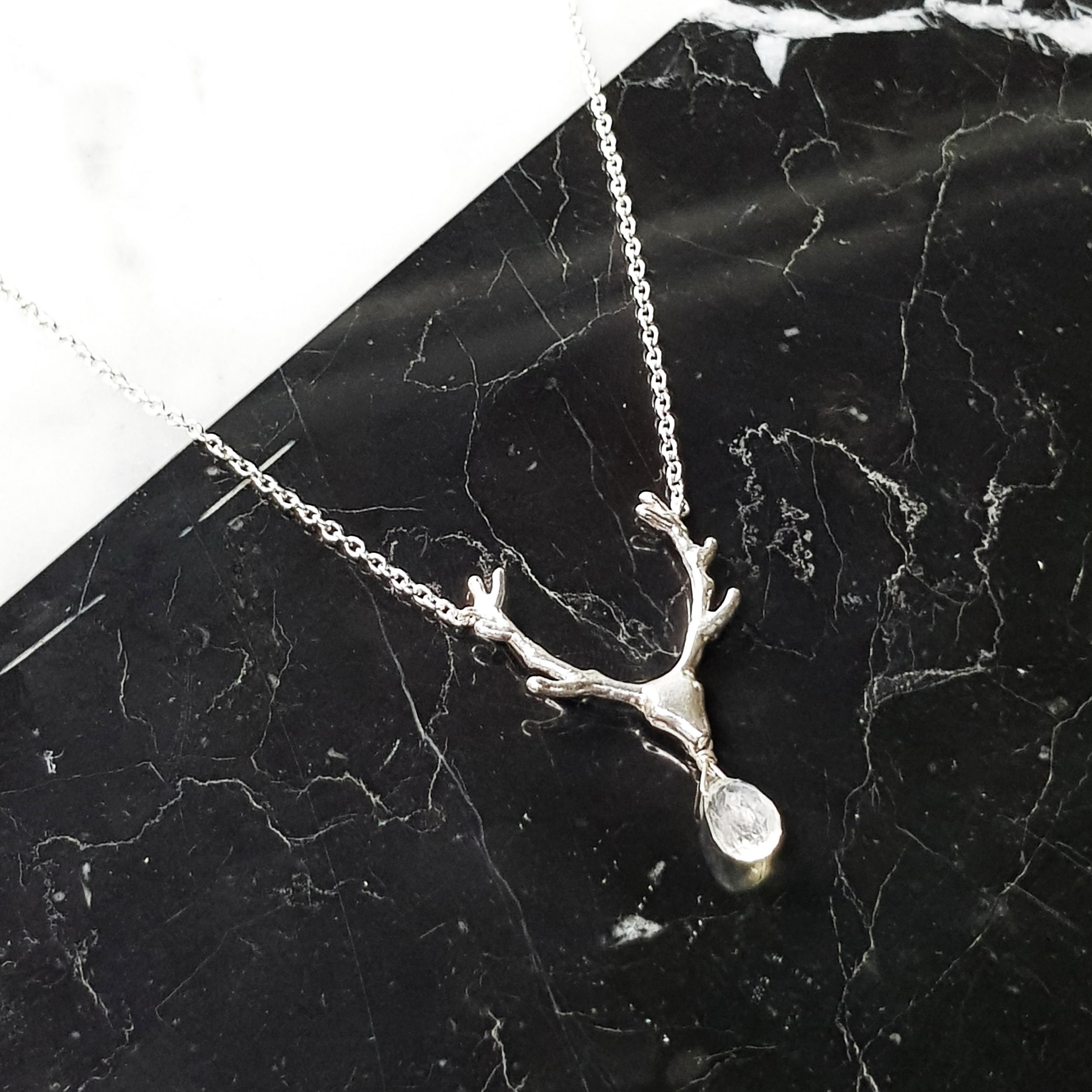 純銀麋鹿水滴月光石925純銀項鍊