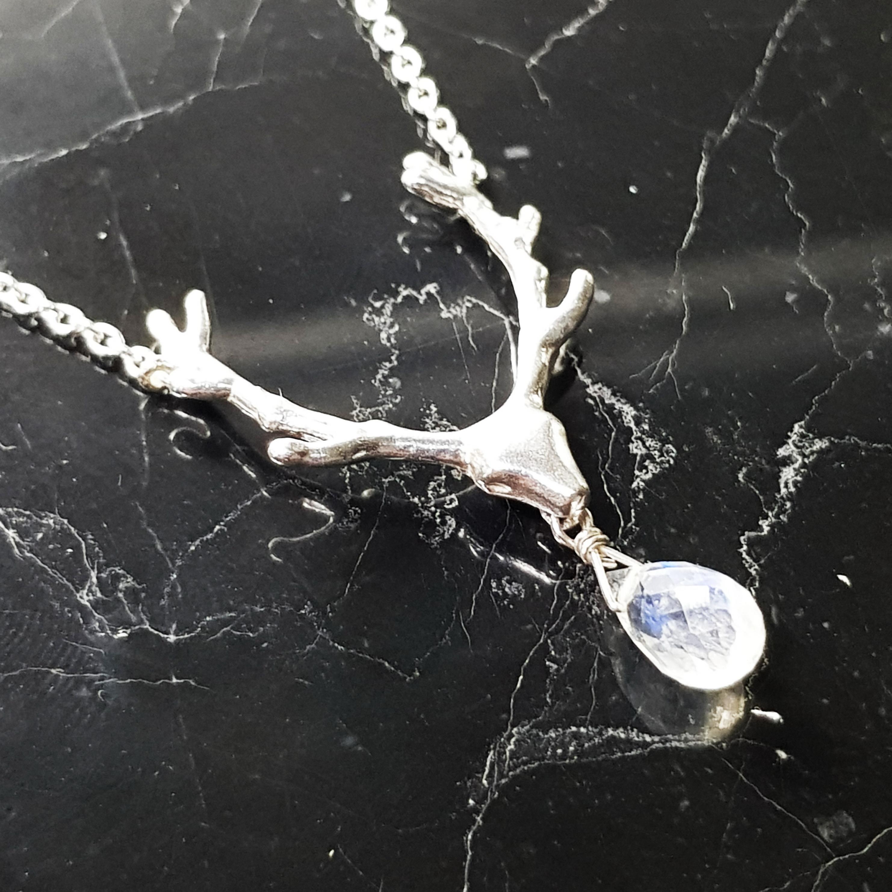 純銀麋鹿水滴月光石925純銀項鍊
