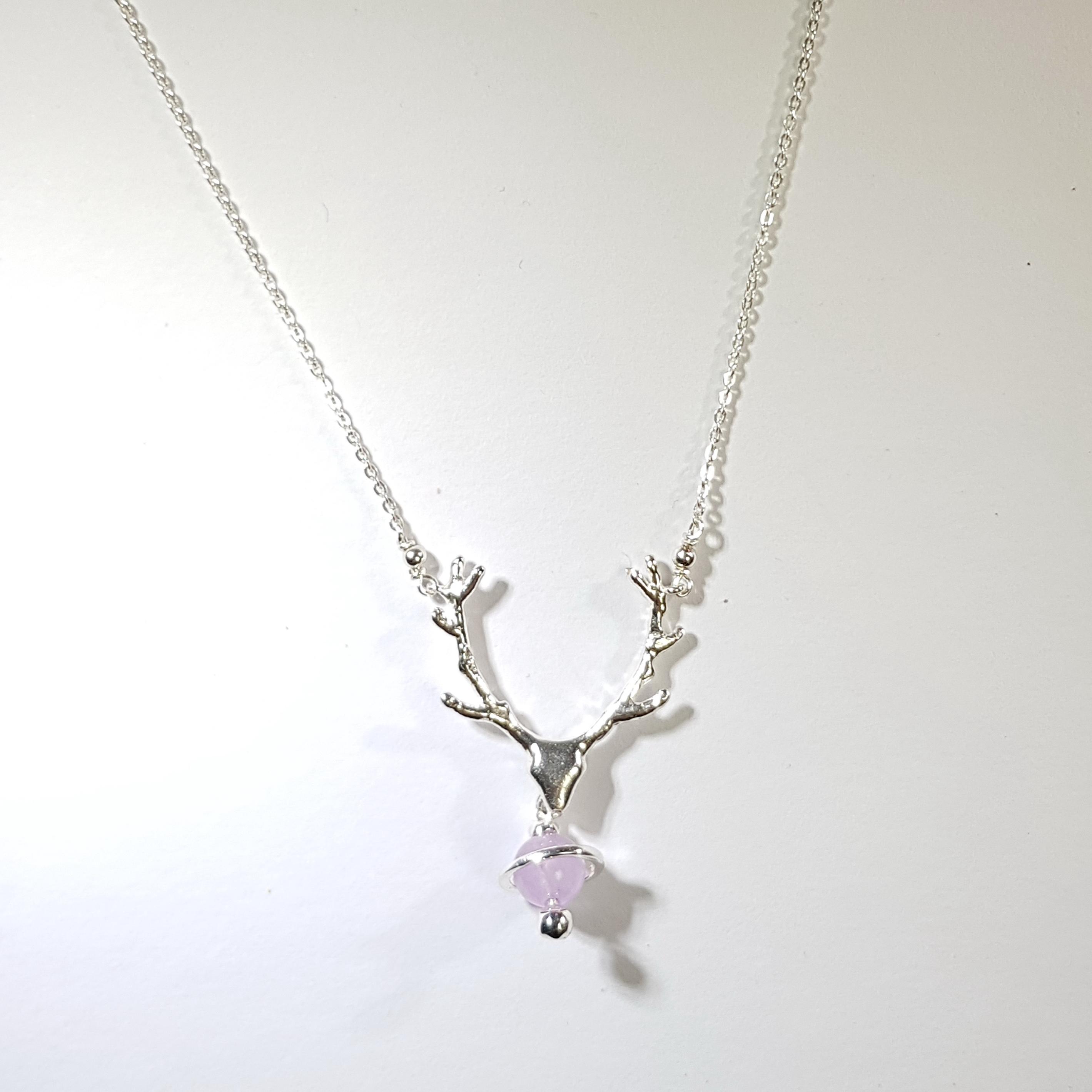 銀色麋鹿小星球薰衣草紫水晶925純銀項鍊