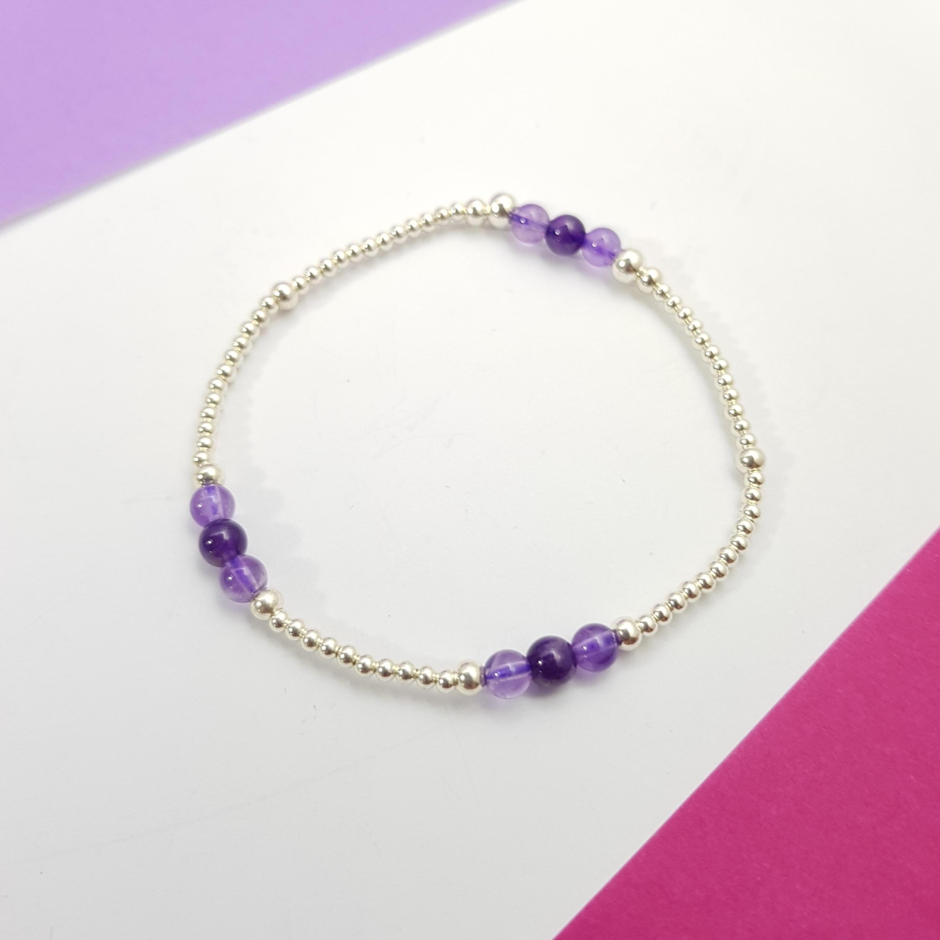 喜孜孜小石子~深淺色紫水晶純銀彈性手環