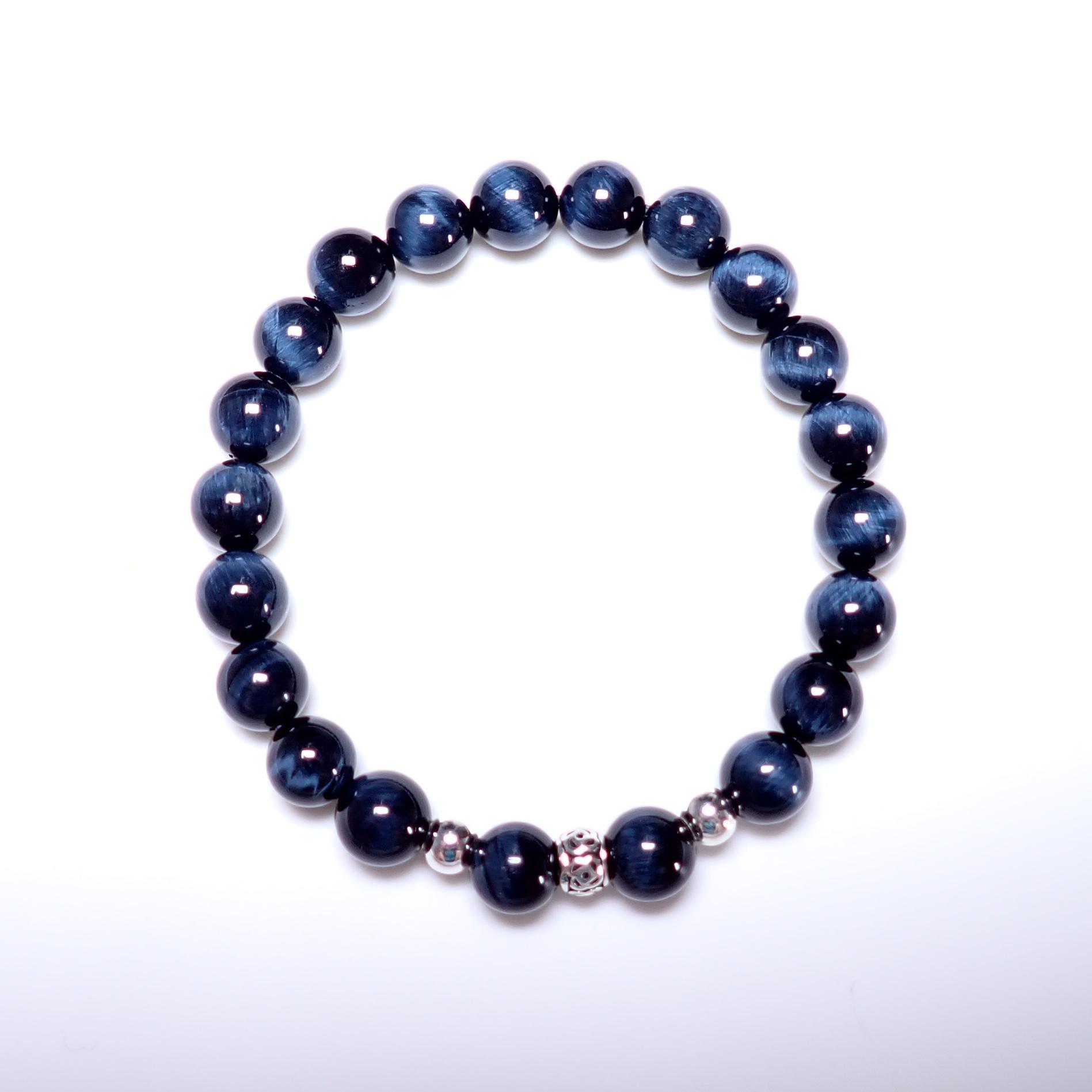閃電藍虎眼手珠8mm(可選擇銀珠) | 台灣設計天然石純銀k金手作輕珠寶飾品
