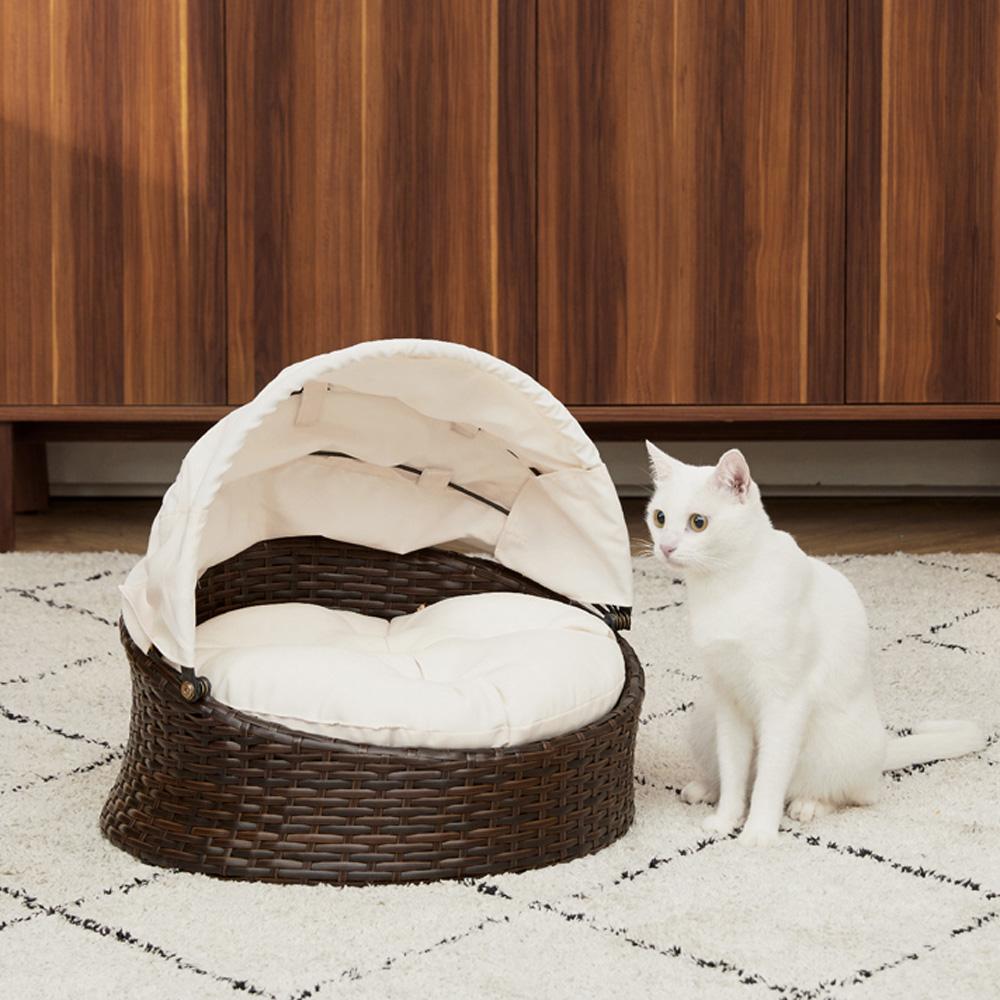 【Teamson pets】編織貝殼型寵物床 (附棉墊，可拆換洗