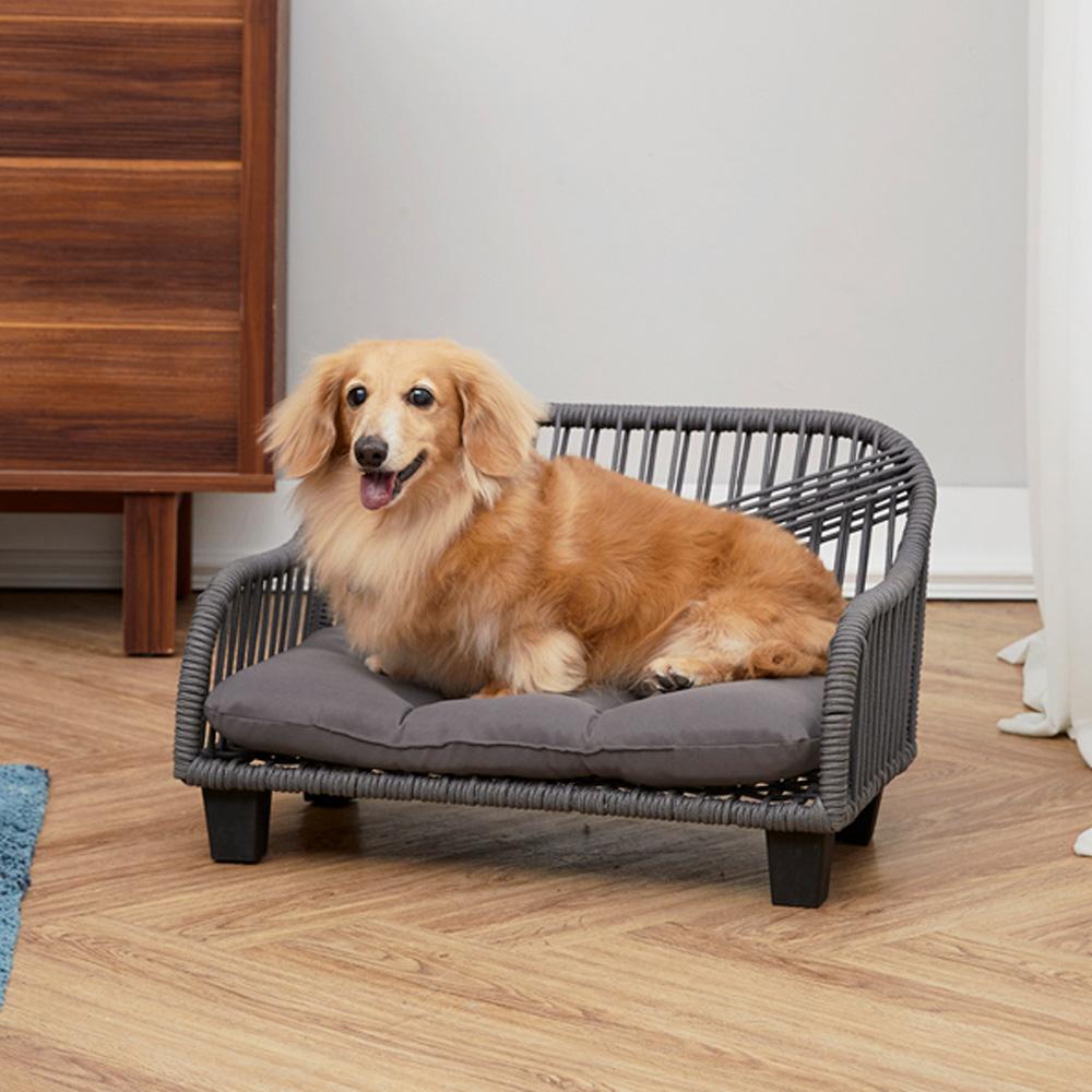 【Teamson pets】時尚編織寵物沙發椅(附可拆換洗床墊)
