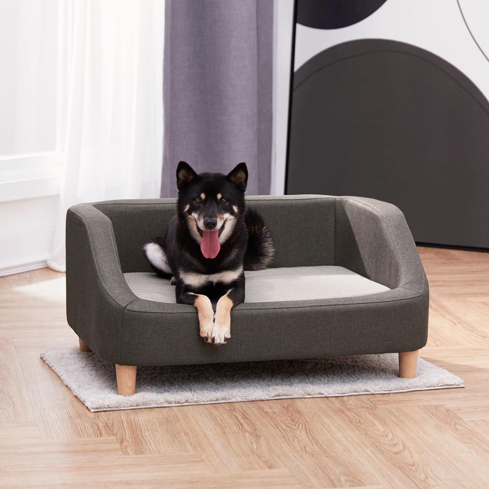 【Teamson pets】居家風寵物沙發床-鐵石灰 (睡墊可拆洗)
