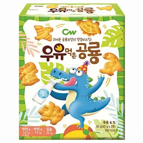 ｜韓國食品｜牛奶恐龍小餅乾 1盒2包入