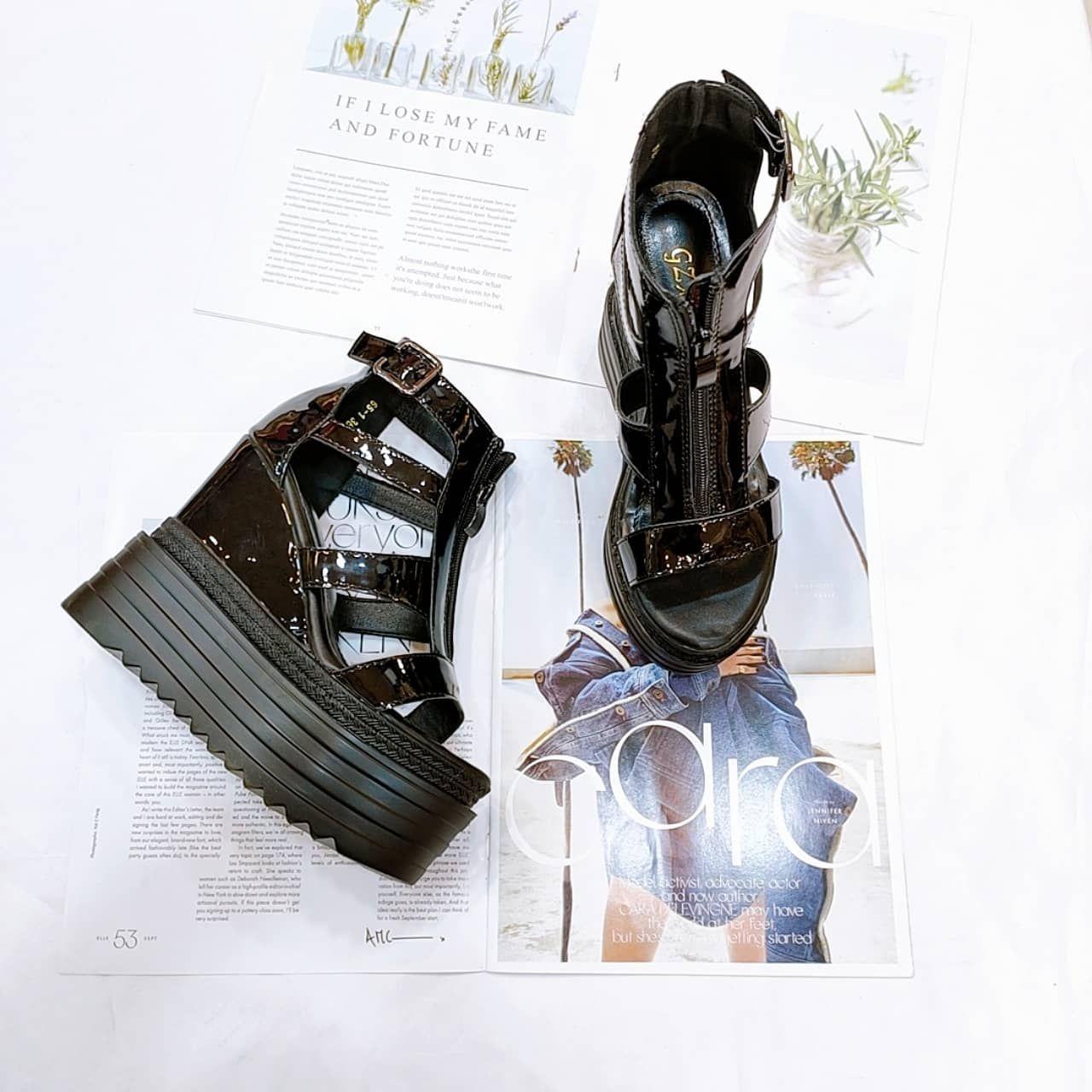 黑酷個性 - 鏡面前拉鏈楔型鞋