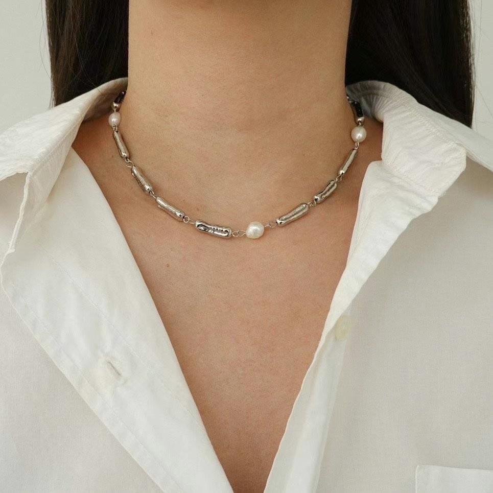 個性金屬珍珠項鍊