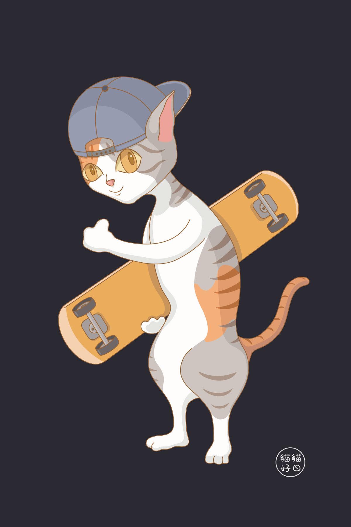 街頭滑板貓  T 恤