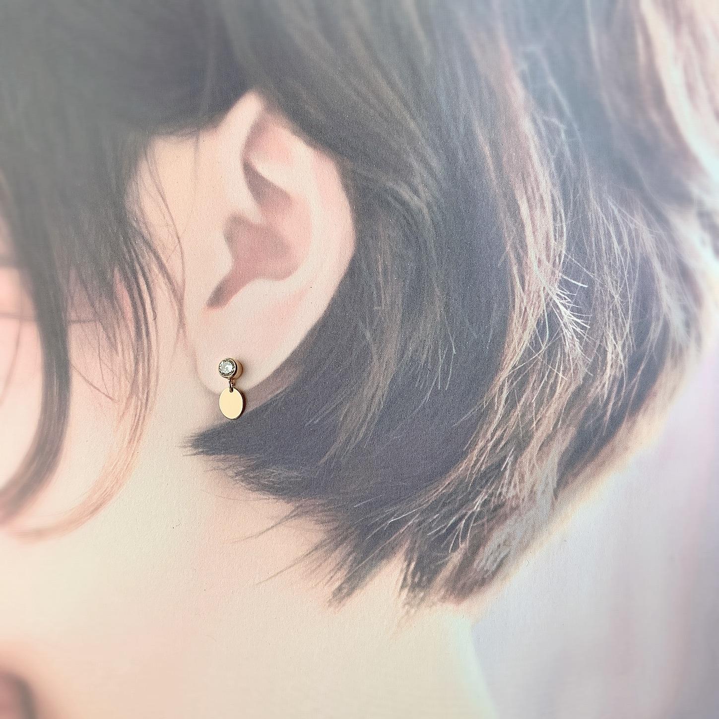 14KGF ❘ 單鑽金片耳環