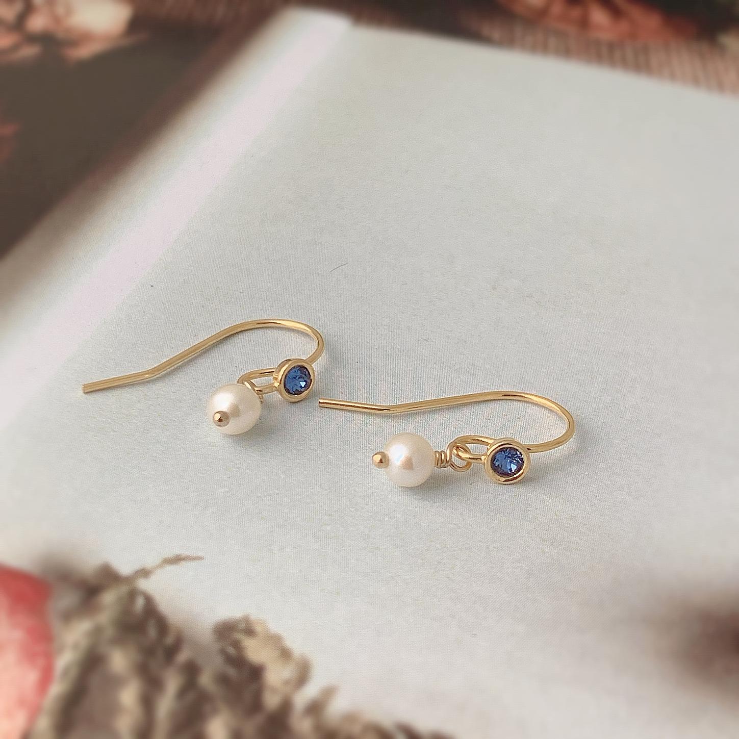 14KGF ❘ 藍鑽珍珠耳環