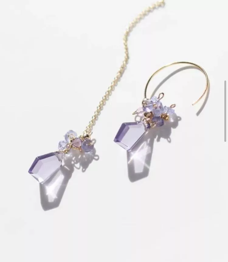 天然丹泉紫水晶不對稱耳環/不可改夾