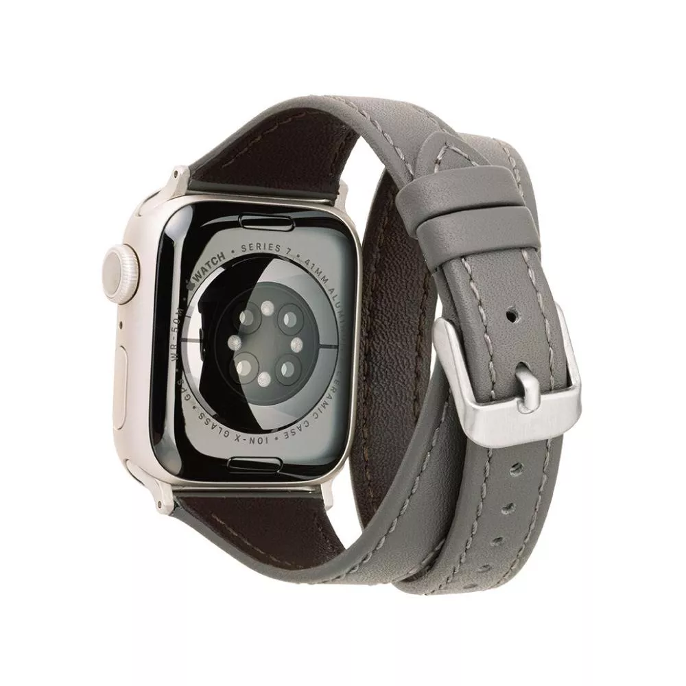 Gramas Apple Watch 38/40/41mm 雙重環繞仕女真皮錶帶-灰