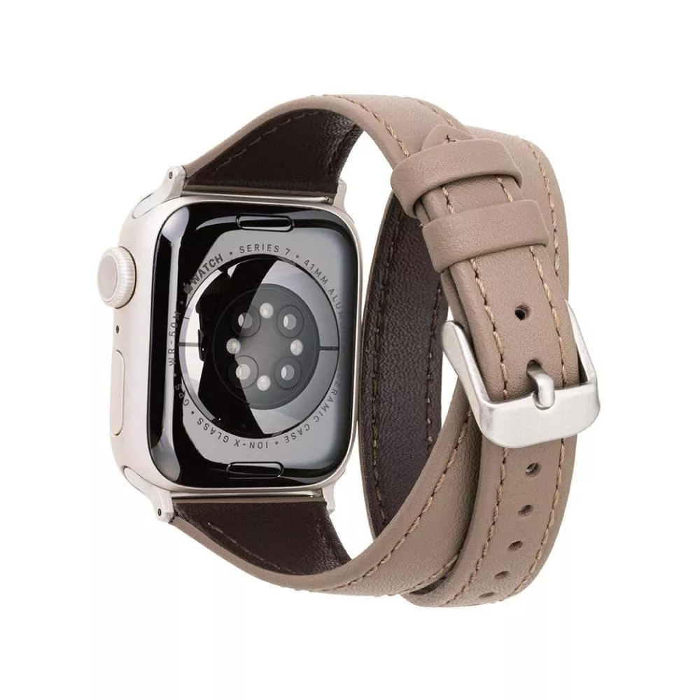 Gramas Apple Watch 38/40/41mm 雙重環繞仕女真皮錶帶-大象灰