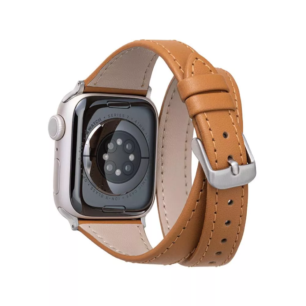 Gramas Apple Watch 38/40/41mm 雙重環繞仕女真皮錶帶-棕