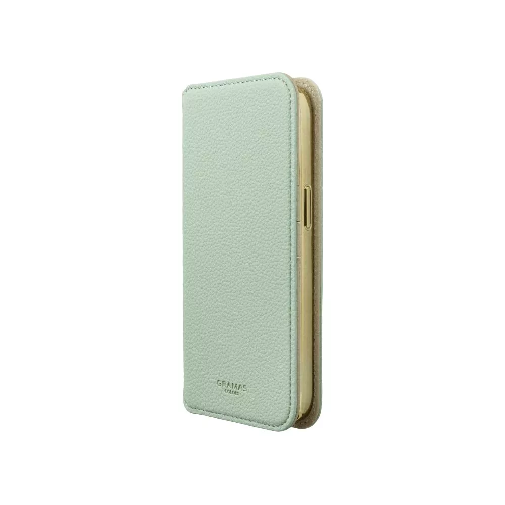 【Gramas】iPhone 15 6.1吋 Shrink 時尚工藝 掀蓋式皮套 (綠)