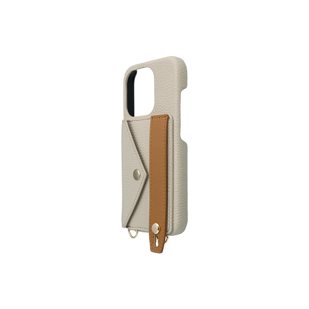 【Gramas】iPhone 15 Pro 6.1吋 Bologna 仕女吊繩腕帶皮革手機殼 (米)