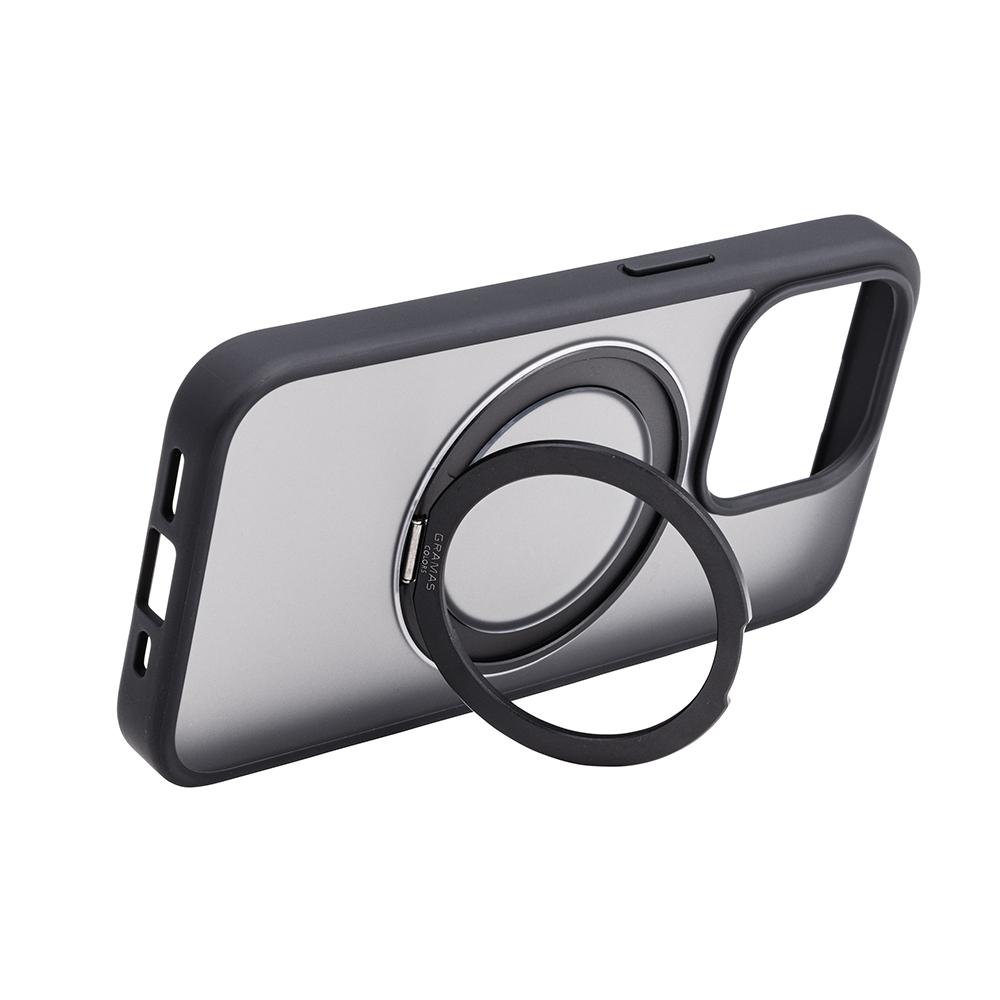 【Gramas】iPhone 15 Pro 6.1吋 Mag-O 支架磁吸透明保護殼 (黑)