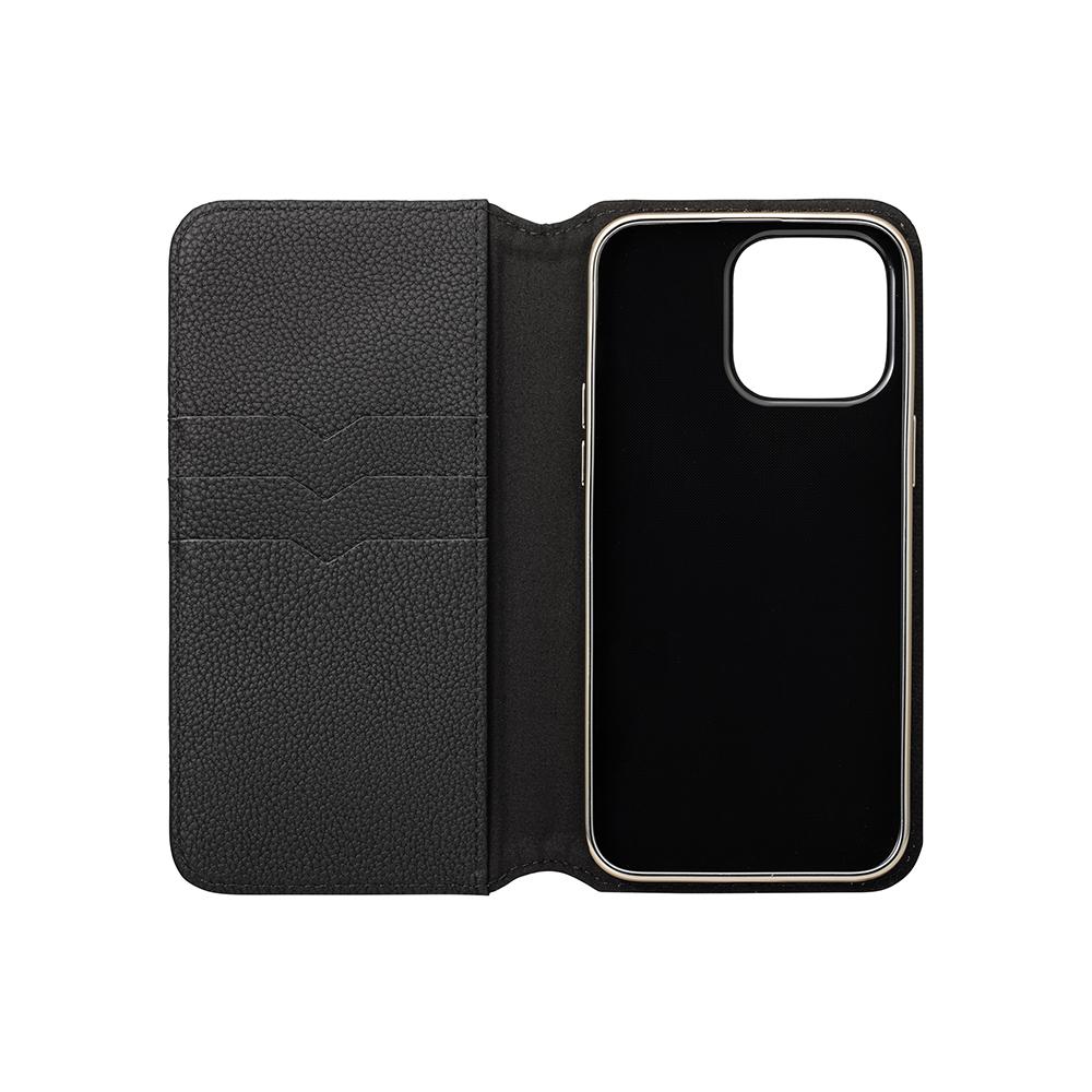 【Gramas】iPhone 15 Pro 6.1吋 Shrink 時尚工藝 掀蓋式皮套 (黑)