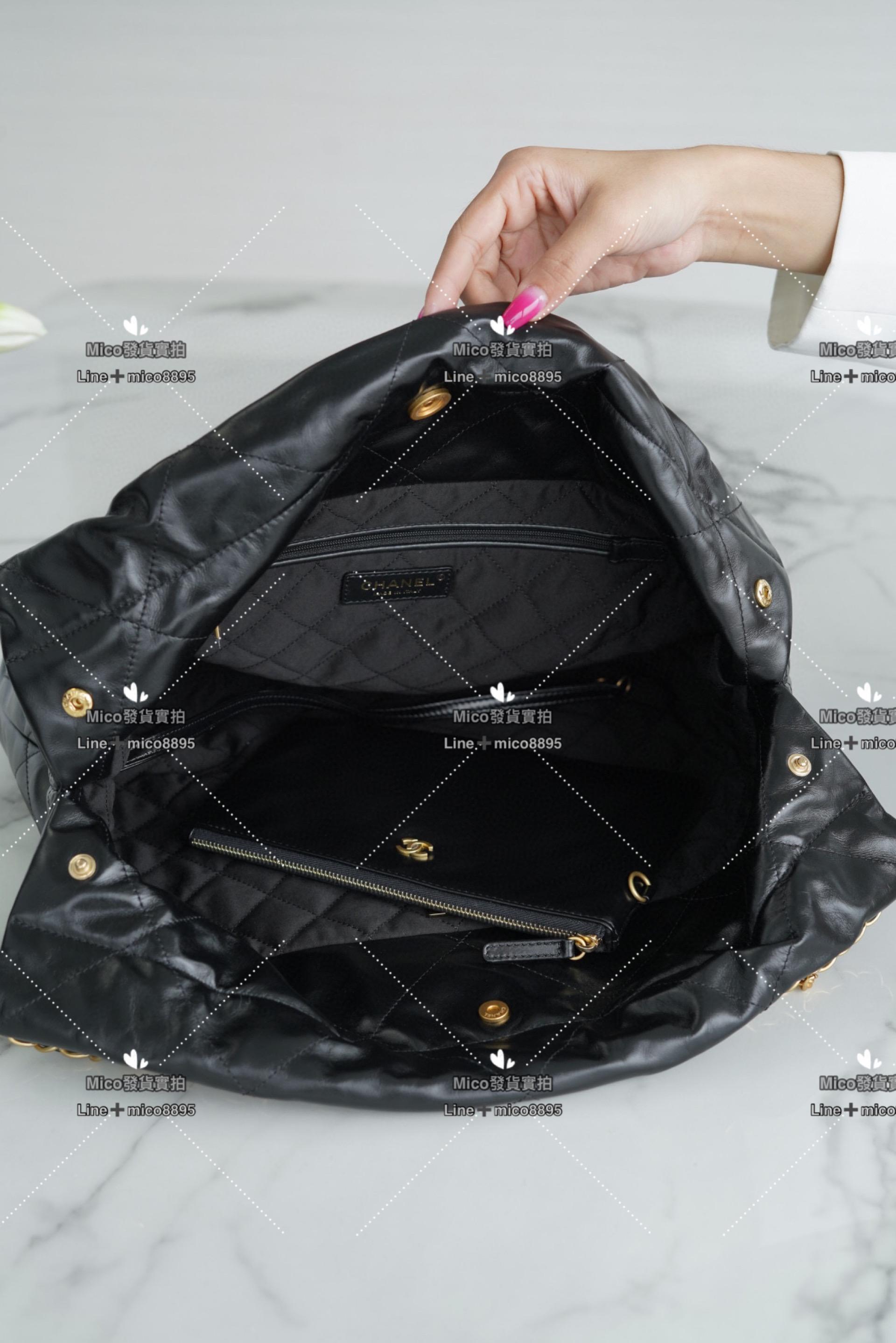 Chanel 最新爆款 22系列手袋 購物袋 牛皮 黑金 中號 尺寸 39*42cm