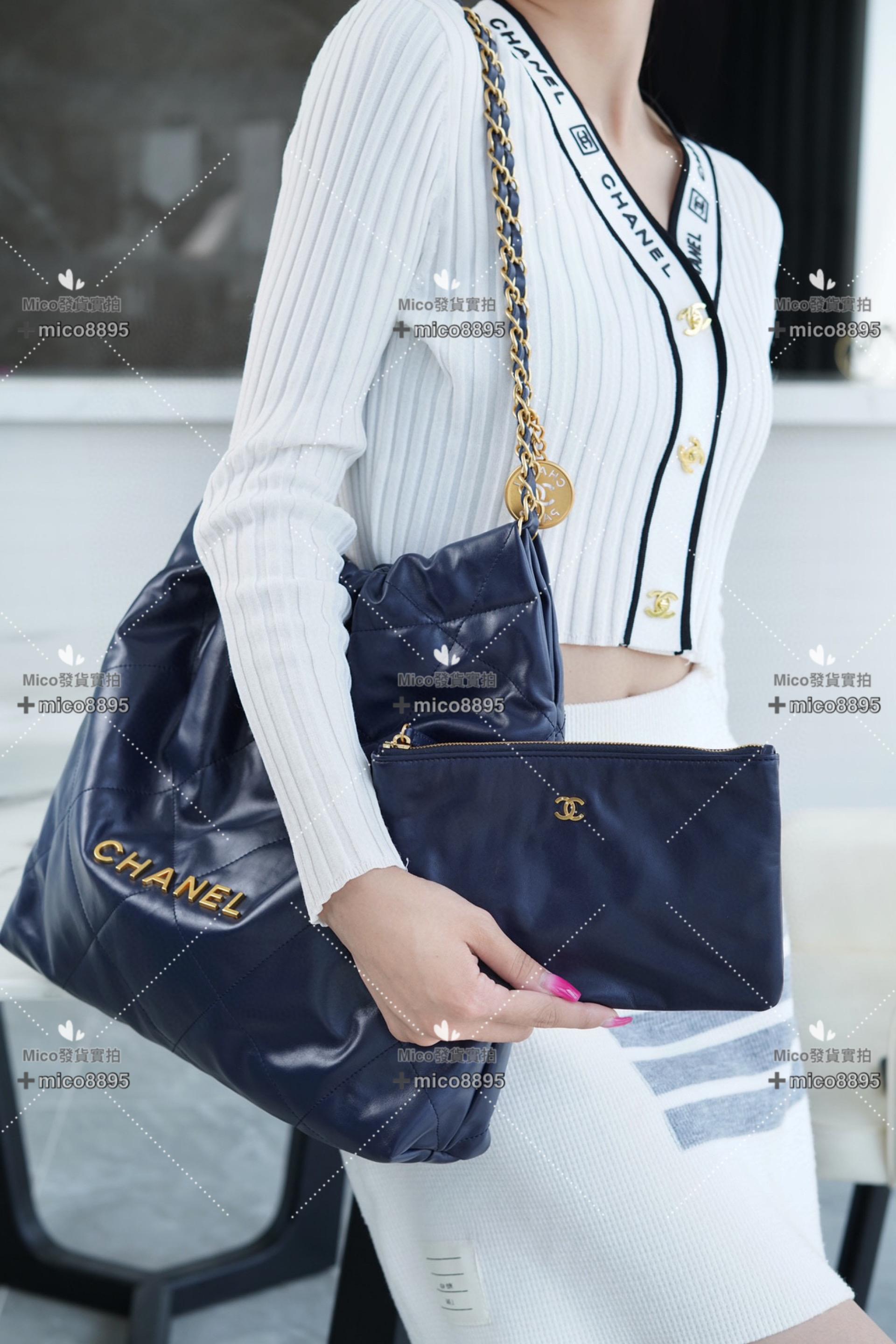 Chanel 新款 超實用𝟐𝟐手袋 海軍藍/金釦 中號/牛皮 購物包/通勤包/媽媽包