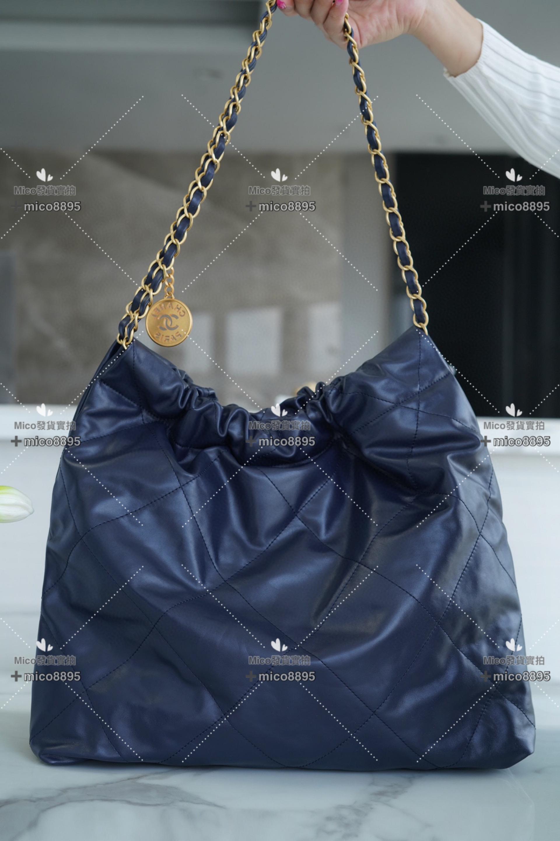 Chanel 新款 超實用𝟐𝟐手袋 海軍藍/金釦 中號/牛皮 購物包/通勤包/媽媽包