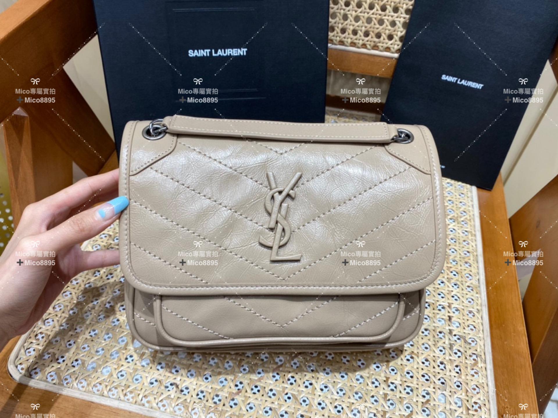 Saint Laurent YSL 杏色抓皺油蠟牛皮 Niki baby 22cm