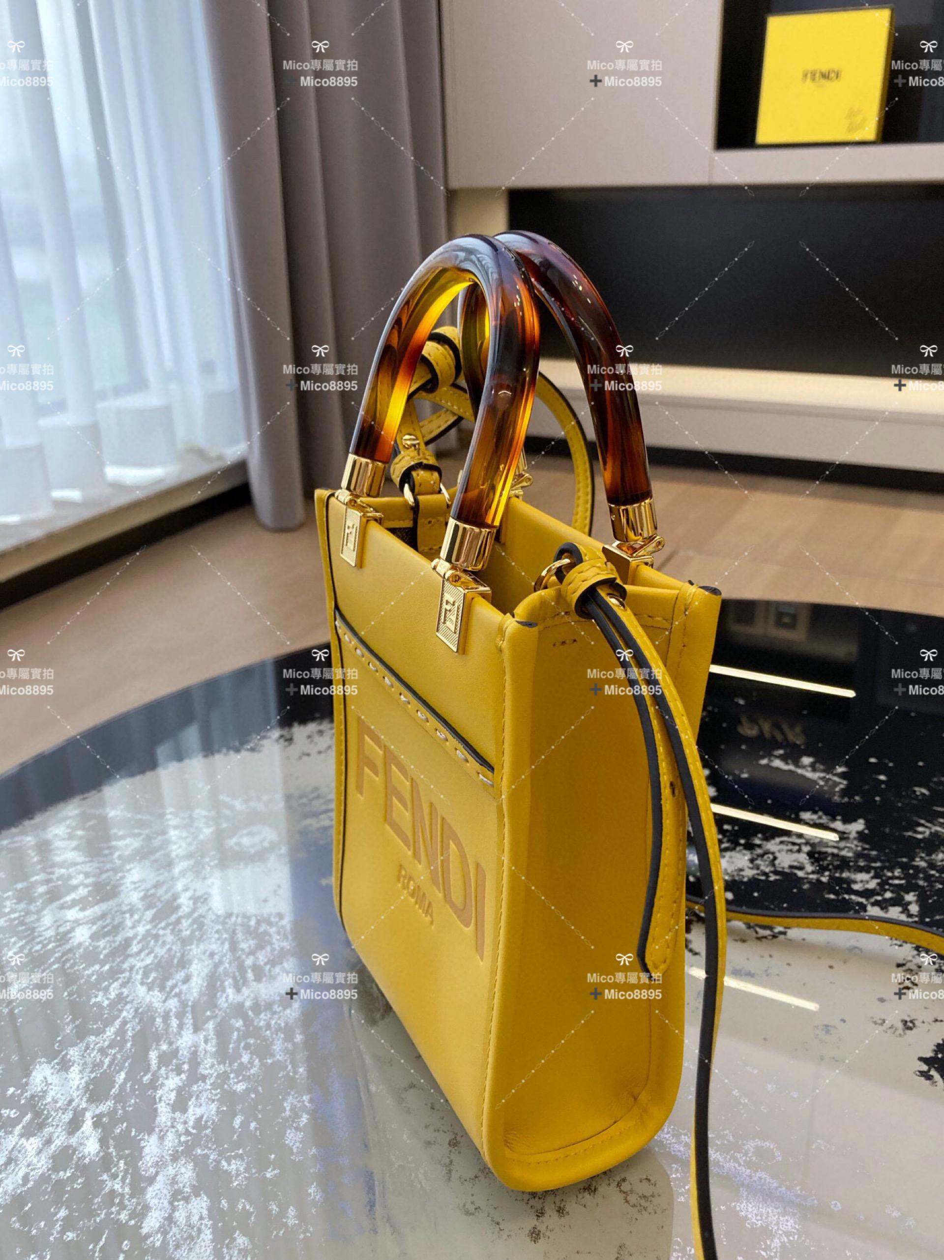 Fendi 迷你款式 黃色 玳瑁手柄 Sunshine手提包 斜跨包