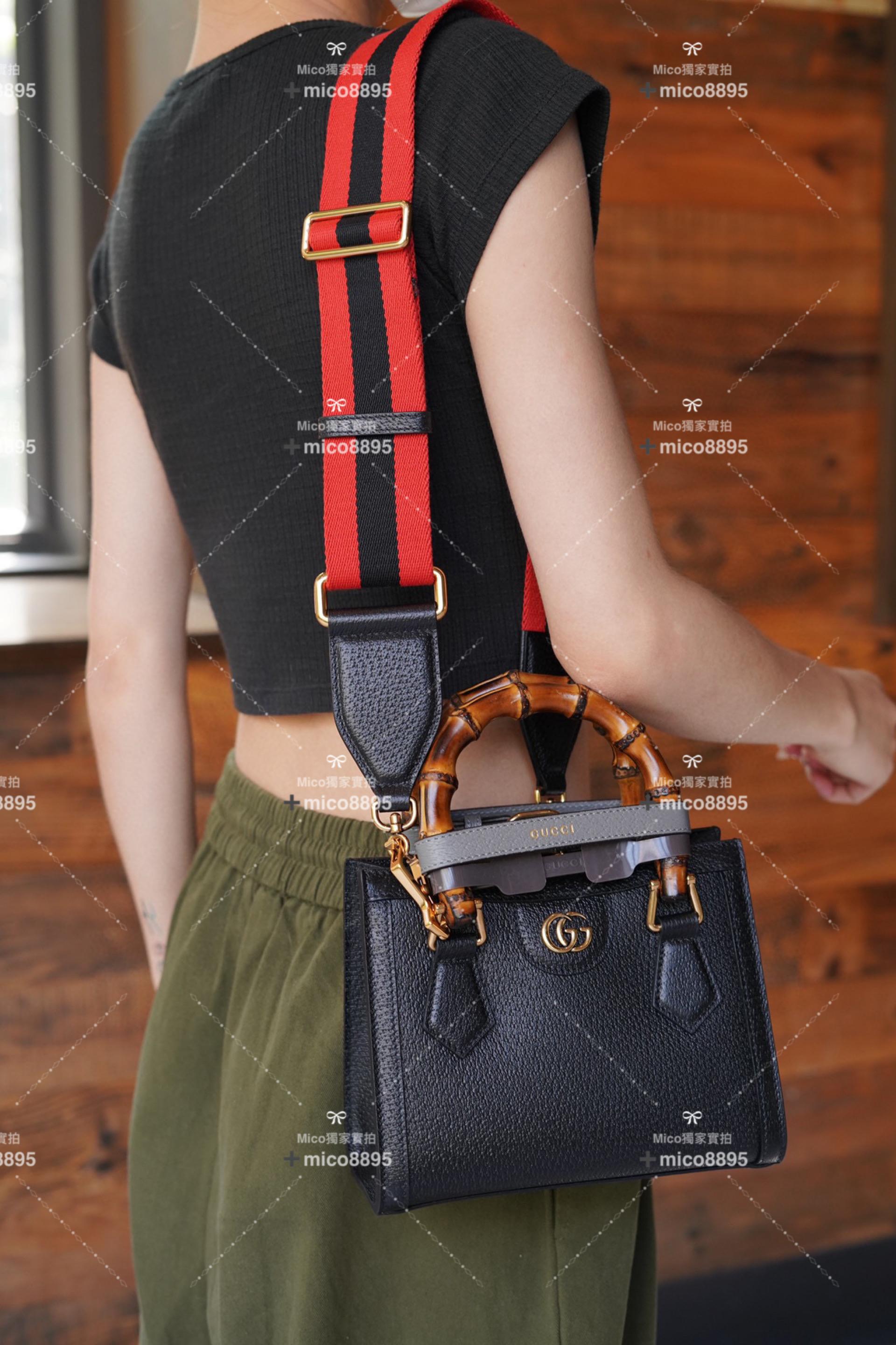 Gucci 𝐃𝐢𝐚𝐧𝐚竹節系列 （黑色牛皮）迷你托特包 手提包👜 20cm