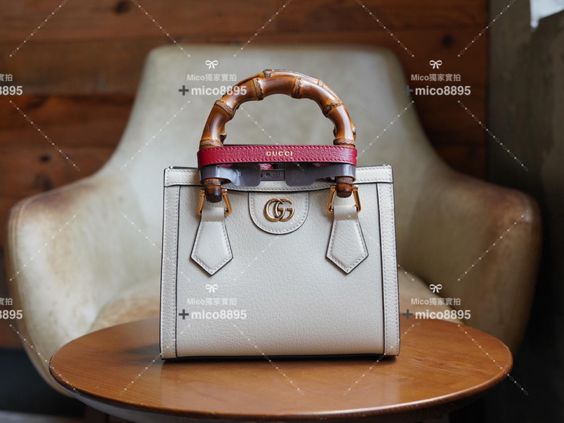 Gucci 𝐃𝐢𝐚𝐧𝐚竹節系列 （奶白色）迷你托特包 手提包👜 20cm