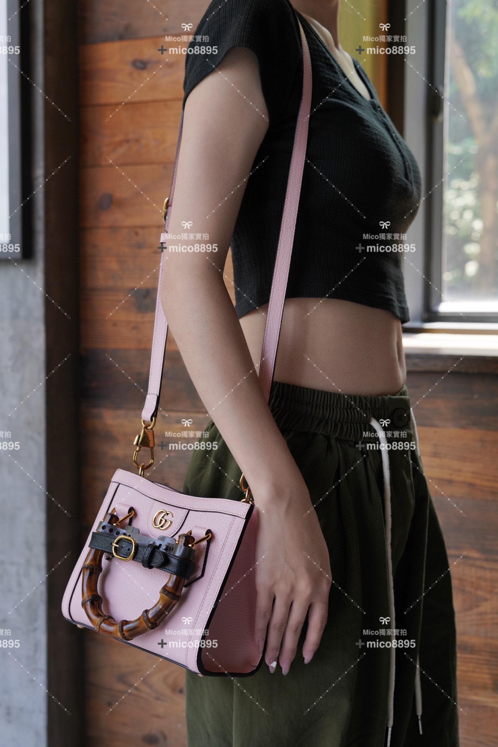 Gucci 𝐃𝐢𝐚𝐧𝐚竹節系列 粉色 迷你托特包 手提包👜 20cm