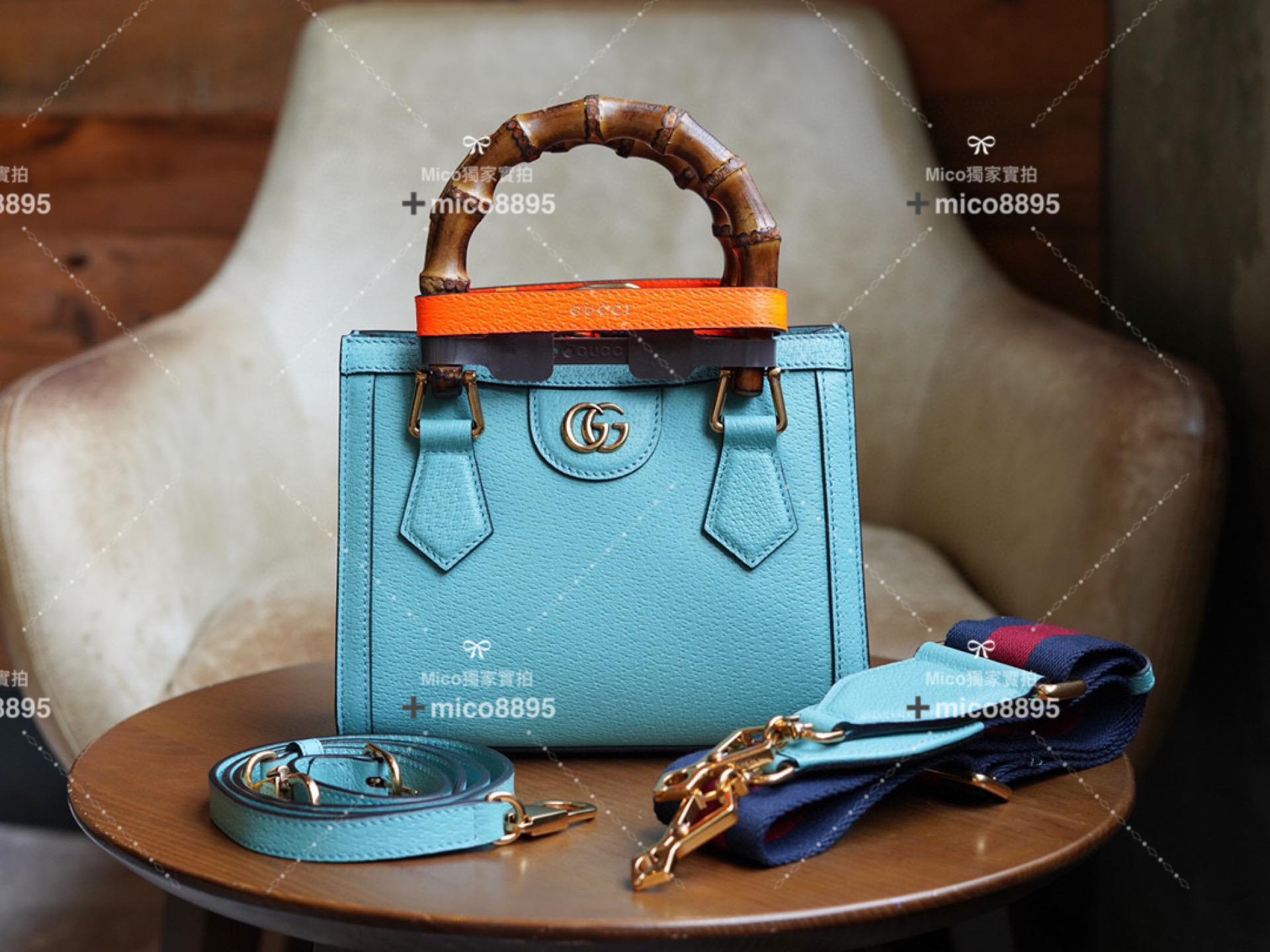 Gucci 𝐃𝐢𝐚𝐧𝐚竹節系列 天藍色迷你托特包 手提包👜 20cm