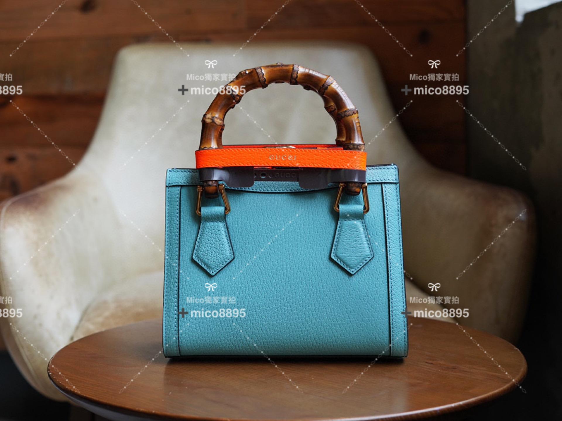 Gucci 𝐃𝐢𝐚𝐧𝐚竹節系列 天藍色迷你托特包 手提包👜 20cm