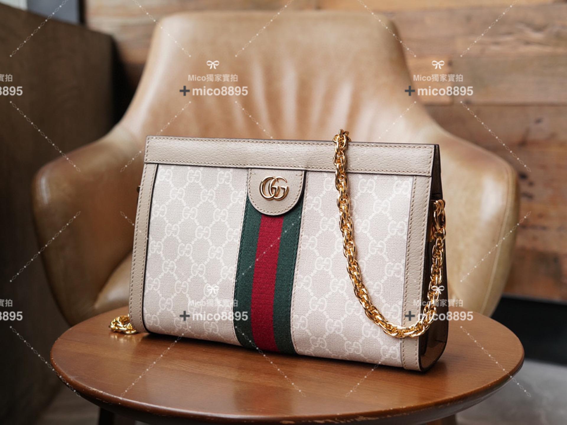 Gucci 經典𝐎𝐩𝐡𝐢𝐝𝐢𝐚系列 小號信封包 氣質燕麥色/經典帆布 26cm