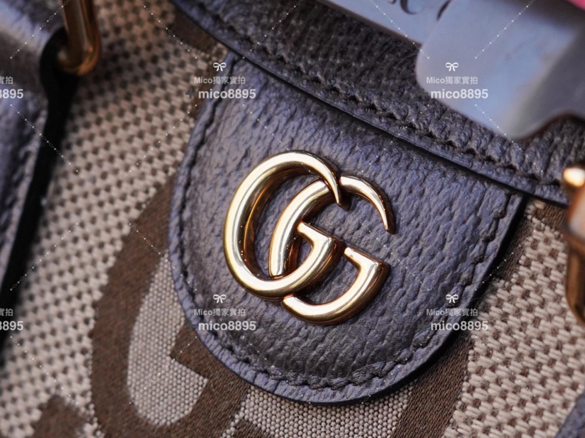 Gucci 𝐃𝐢𝐚𝐧𝐚竹節系列 駝色和烏木色雙G圖案帆布托特包 小號27cm