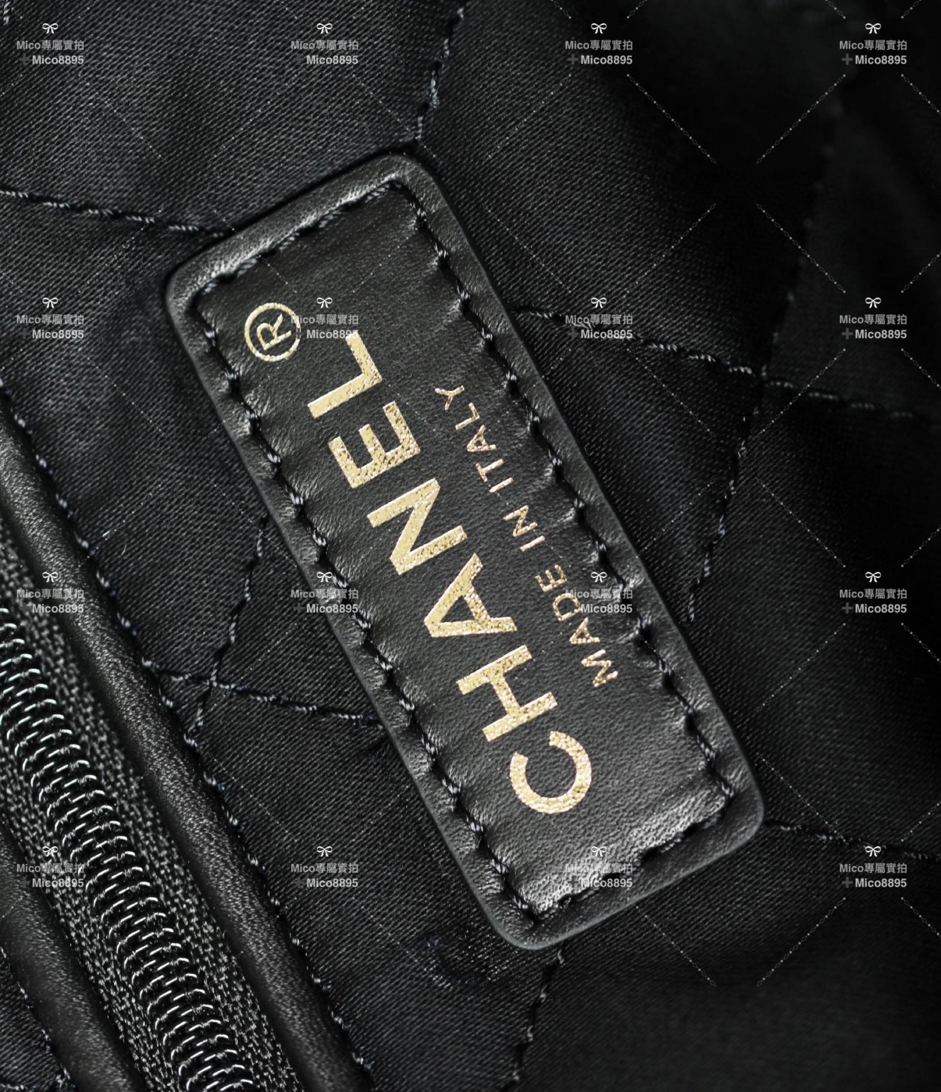 Chanel 22Bag 黑底白字/牛皮 購物袋/肩背包 中號 尺寸：𝟹𝟿*𝟺𝟸*𝟾 𝚌𝚖