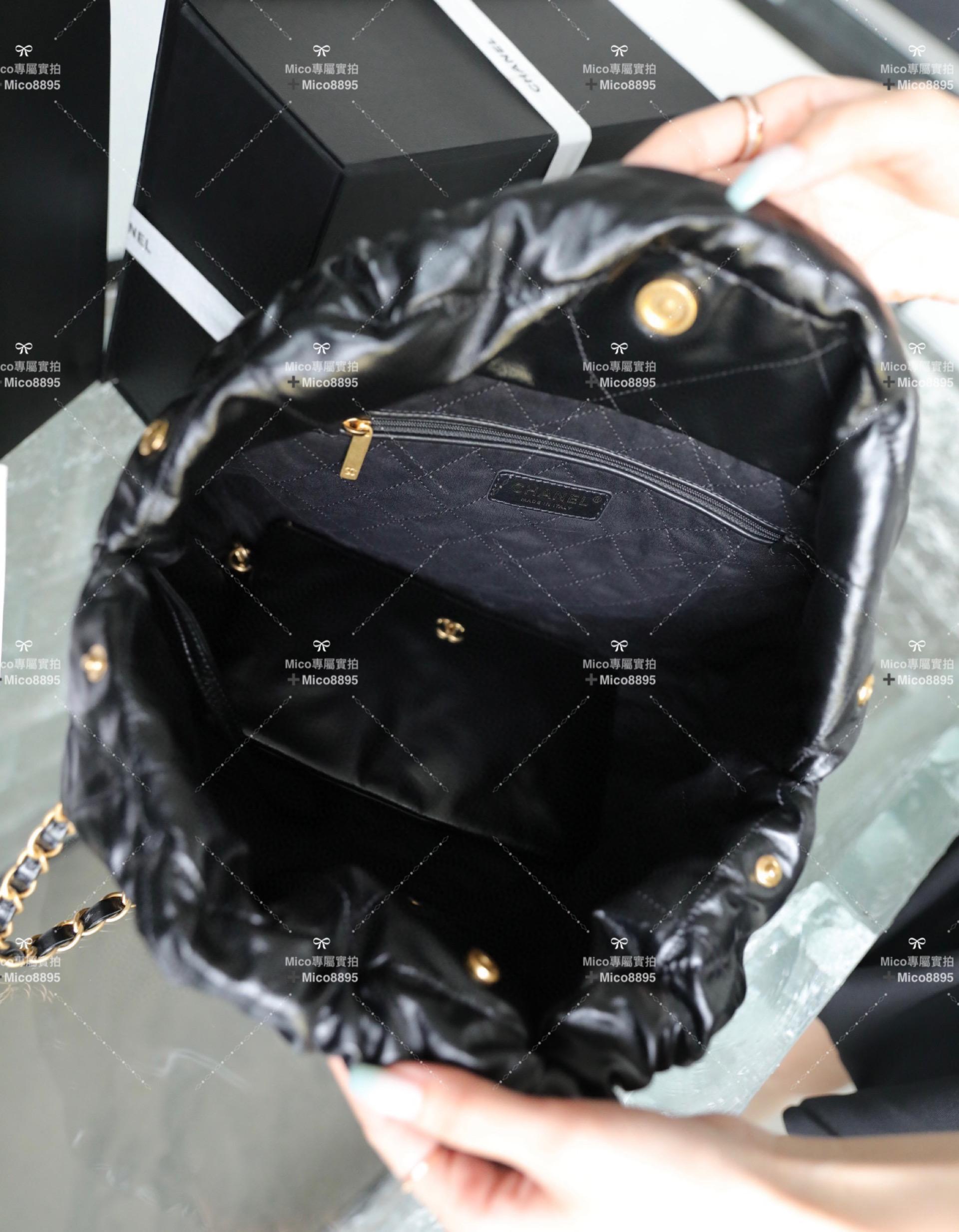 Chanel 22Bag 經典黑/金 牛皮 購物袋/肩背包 中號 尺寸：𝟹𝟿*𝟺𝟸*𝟾 𝚌𝚖