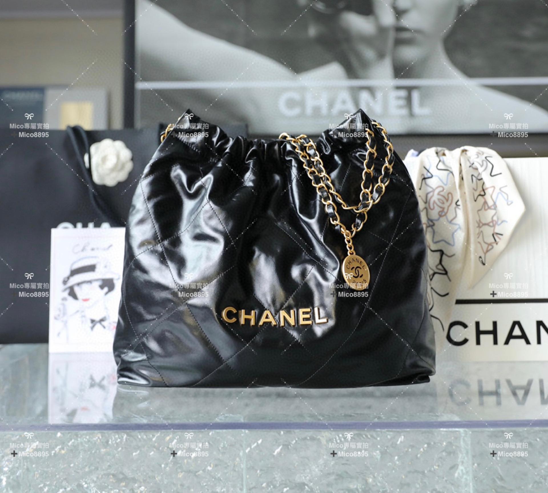 Chanel 22Bag 經典黑/金 牛皮 購物袋/肩背包 中號 尺寸：𝟹𝟿*𝟺𝟸*𝟾 𝚌𝚖